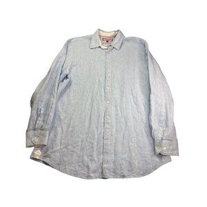Thomas Pink Mens Long Sleeve Pure Linen Button Front Shirt Light Blue Size L